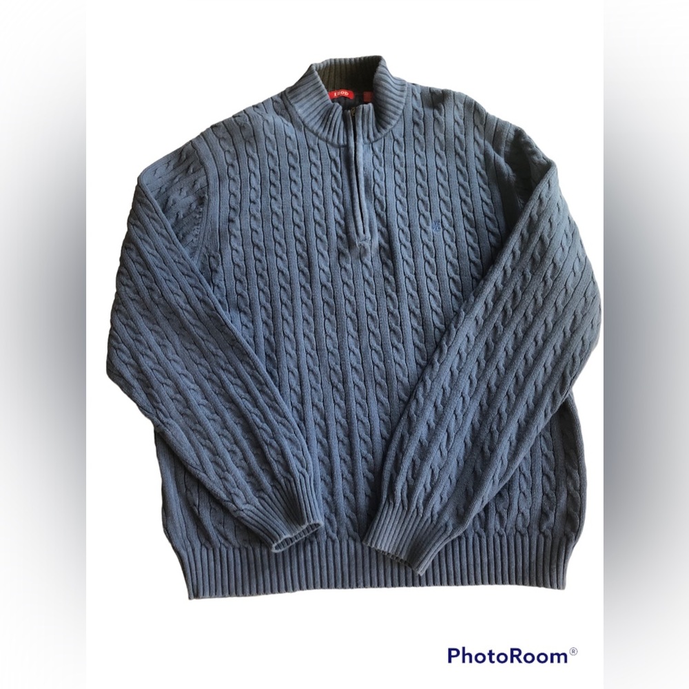 IZOD Cable Knit Pullover Sweater Men's XL Blue Quarter 1/4 Zip